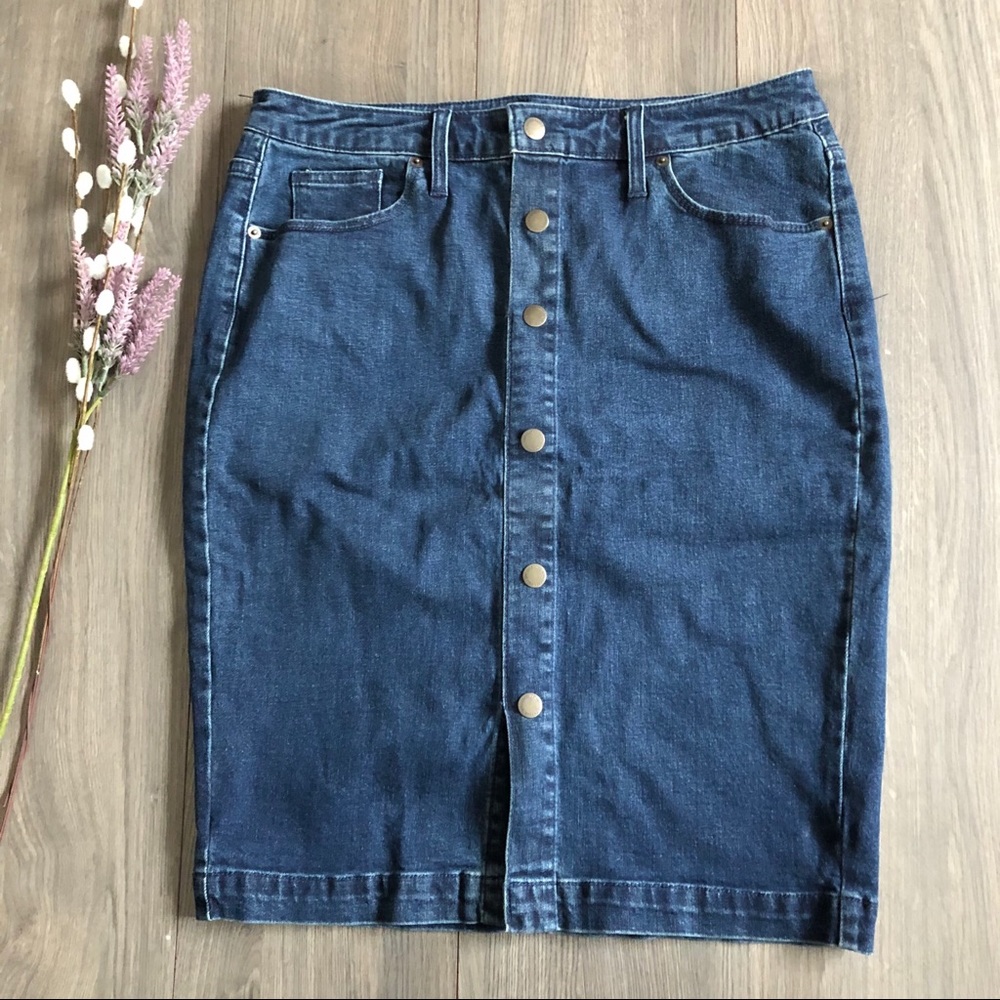 Jean Button-Up Pencil Skirt